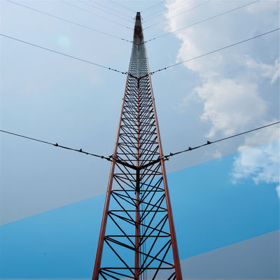 Telecom Supported Triangular Mast Design Guyed Wire Tower Galvanized Steel Lattice Tubular
