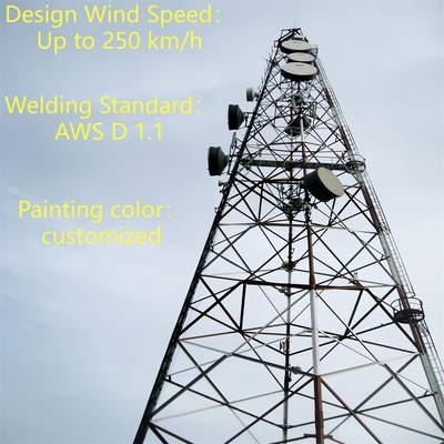 Three Tube Telecom Tower Carbon Steel 33m LTE Signal Rural Areas Wind Resistant