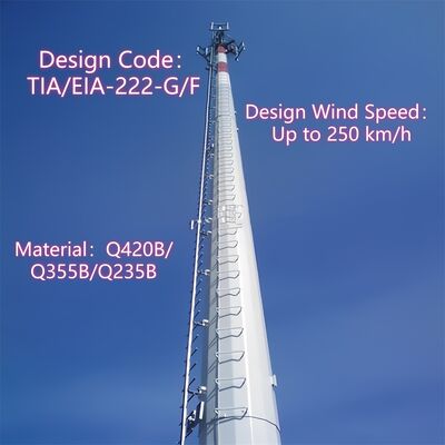 Monopole Tower telecom tower designed with tension strength ranging from 360 to 630 megapascals for enhanced durability
