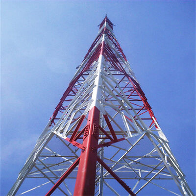 3 Legged Angular Steel Tower Triangular Wireless Communication Tower with Multiple Operating Platforms and Lightning Rod for Safety