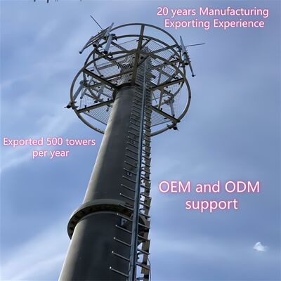 Monopole Tower telecom featuring solid shaft design and surface treatment options including hot dip galvanizing and painting