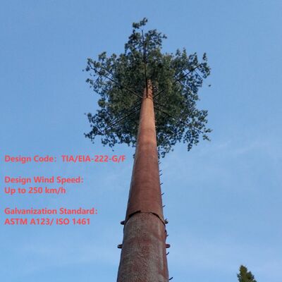 Bionic Tree Tower artificial with ANSI TIA 222 G H F and EN 1991 1 4 EN 1993 3 1 design codes for infrastructure