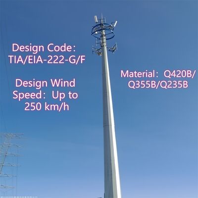 20M 30M IP68 Sealed Monopole Tower Corrosion Resistant For Coastal Saline Fog Area