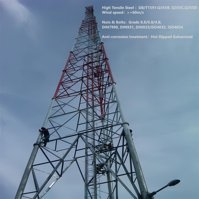 50M Cost-Effective 3-Legged Tubular Lattice Steel Communication Tower for GSM/LTE Signal Base Station with Hot-DIP Galvanization 30-Year Service Life