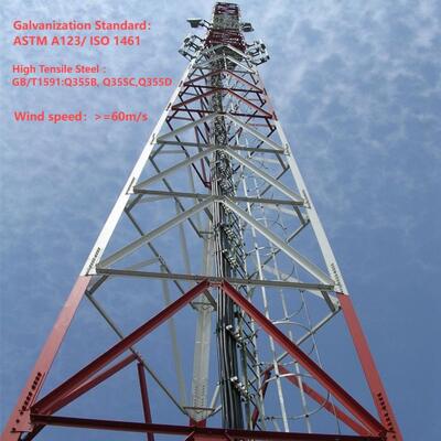 Hot Dip Galvanized 3 4 Legged Angular Steel Tower Lattice Telecommunication Tower Q345B High Strength Steel for GSM CDMA LTE Mobile Phone Signal Base Station Site