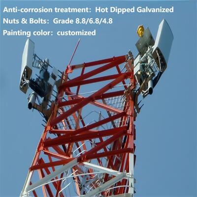Hot Dip Galvanized 3 4 Legged Angular Steel Tower Lattice Telecommunication Tower Q345B High Strength Steel for GSM CDMA LTE Mobile Phone Signal Base Station Site