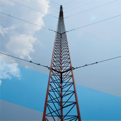 Professional Guyed Wire Tower Communication Mast Lattice Steel Radio Tower for FM TV Signal Broadcasting Station with Safety Climbing Ladder and Platform Accessories