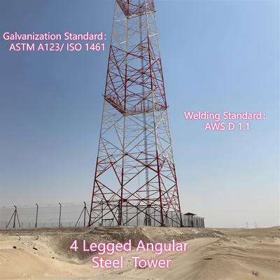 20m 55m 60m Galvanized 4 Legged Angular Steel Communication Tower Self Supporting Antenna Tower for Wireless Network